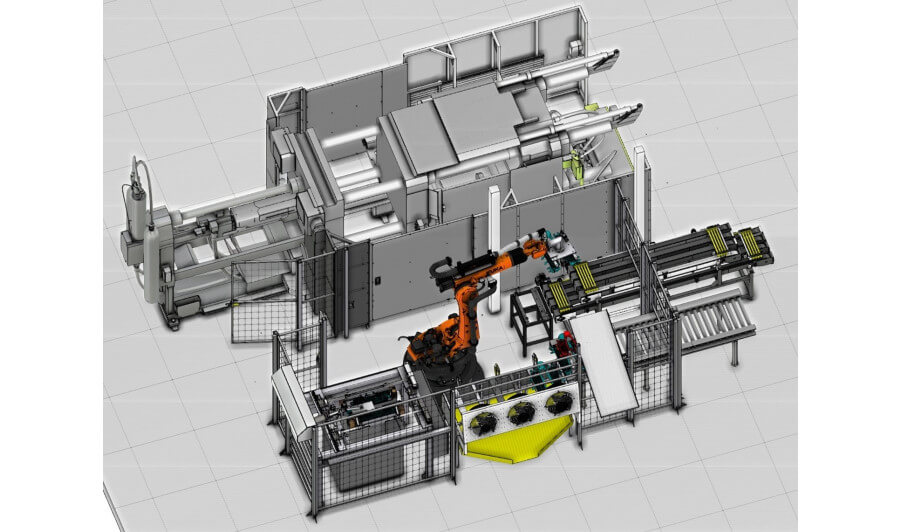 Робото-технологический комплекс (РТК) для обслуживания машины литья под давлением